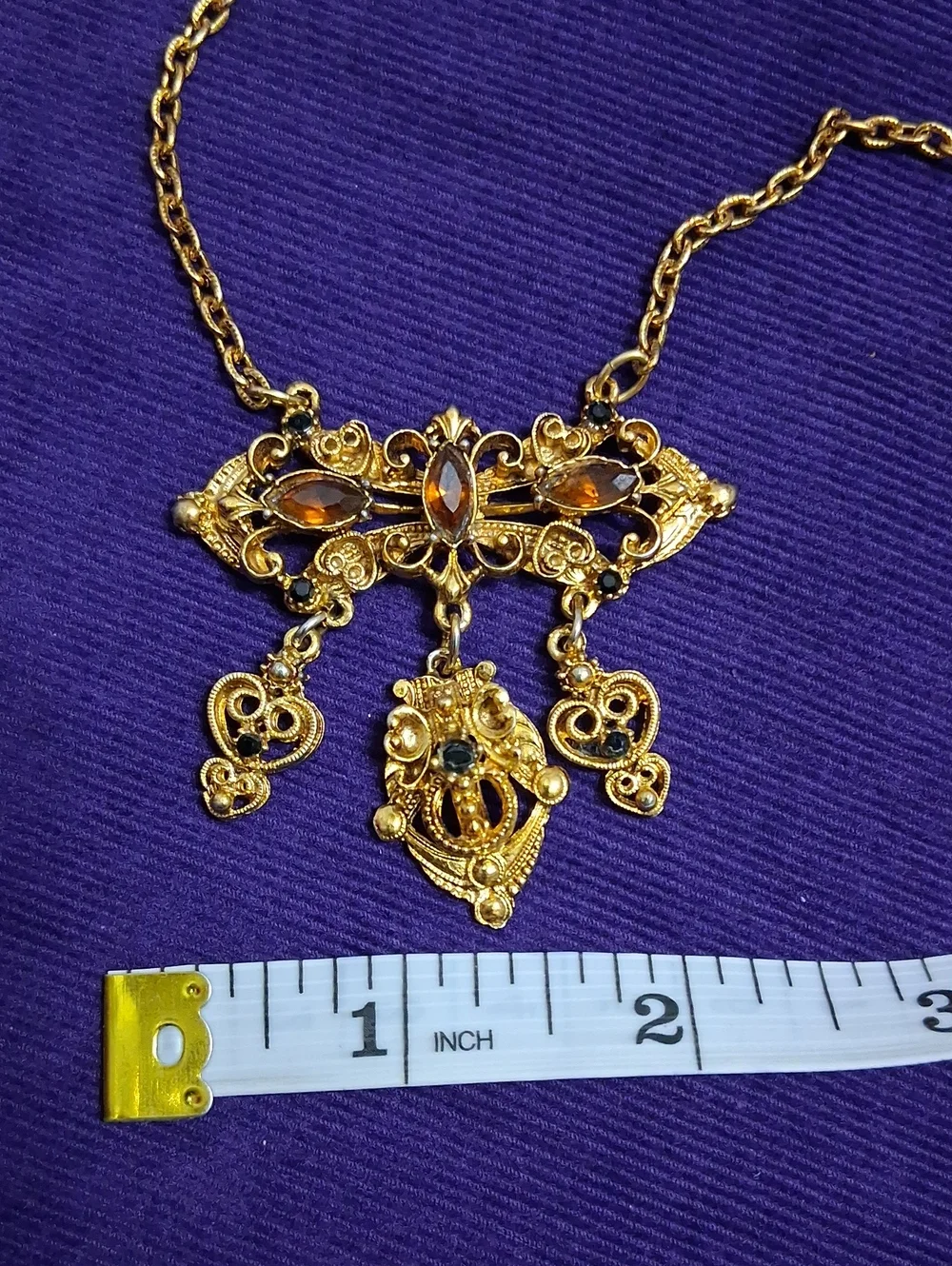 Vintage Victorian Revival Necklace Glass Crystals Goldtone